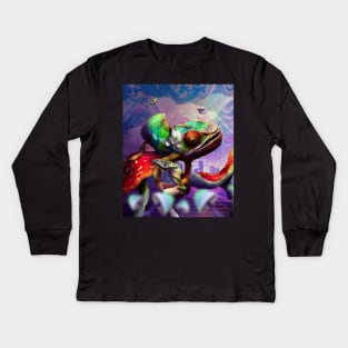 Trippy Psychedelic Chameleon Lizard On Mushroom Kids Long Sleeve T-Shirt